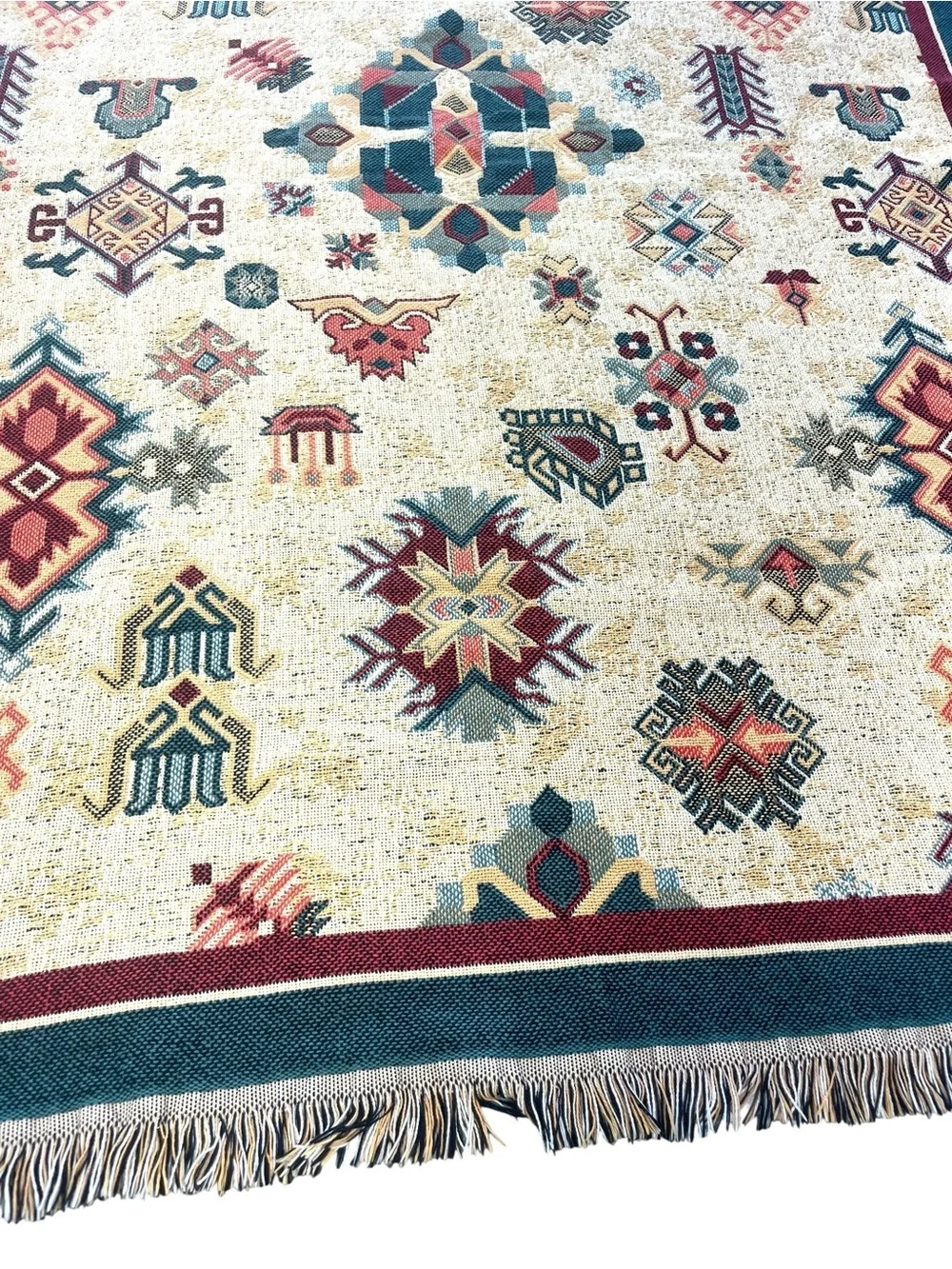 Vintage La Cotonniere D'Alsace Aztec Southwest Tapestry Throw Blanket USA